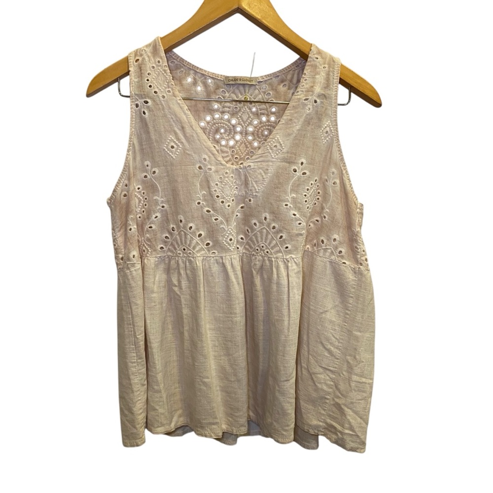Chloe’s Closet Women’s Blush Pink Riviera Summer Eyelet Peplum Tank Top Sz 6